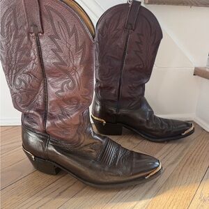 Dan Post Western Cowboy Boots Brown Leather Metal Toe Heel Guards Men’s 10.5 D